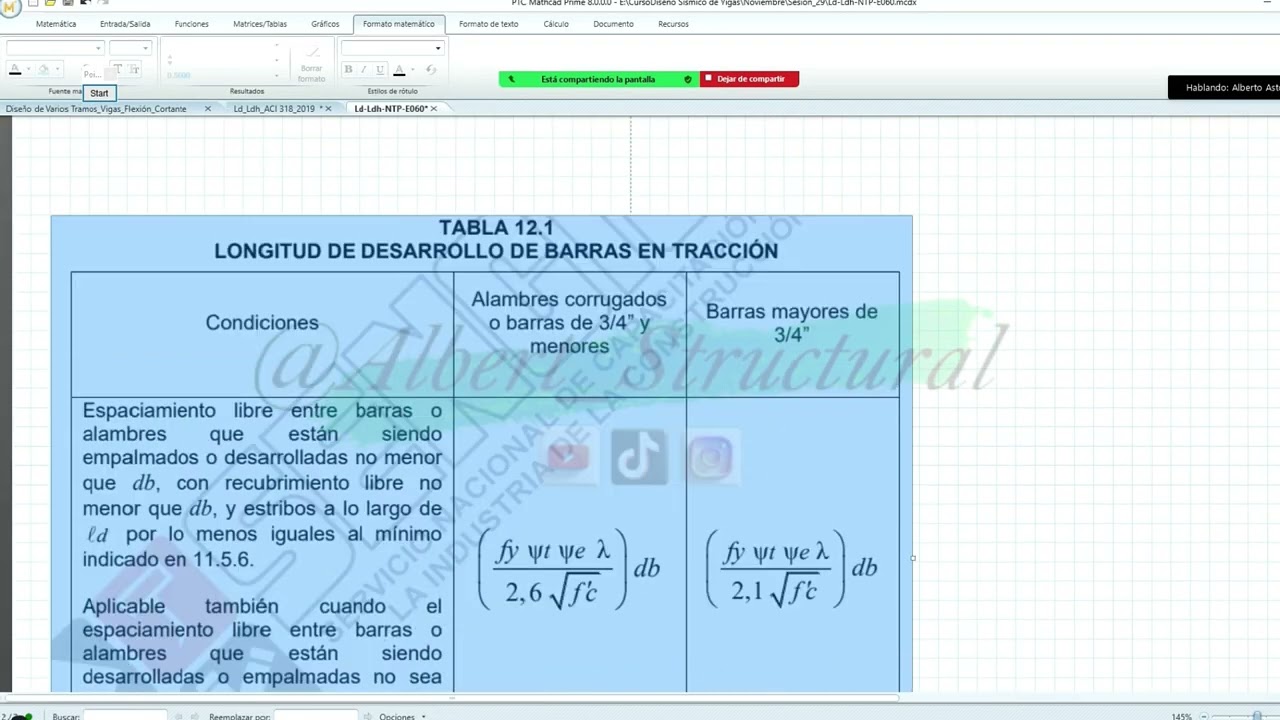 6.4 Longitud de Desarrollo según NTP E060 | Ejemplos de Aplicación  con MathCad Prime & ETABS