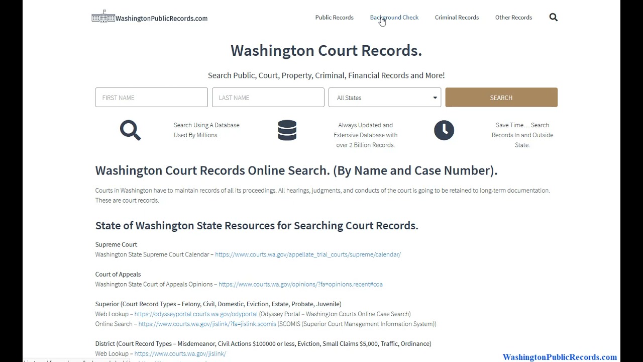 Washington Court Records. (Online Search Guide)