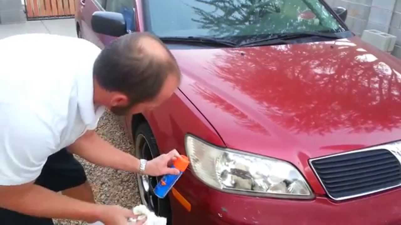 Bug Spray fixes old faded car headlights to like NEW!