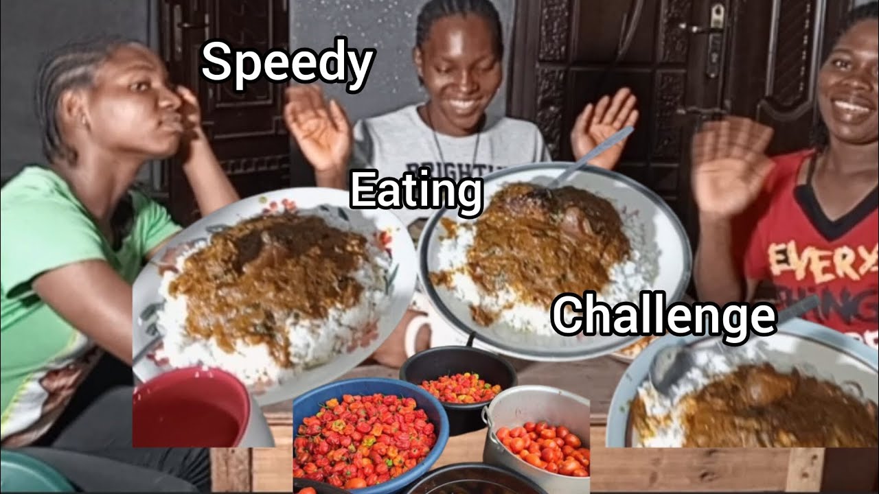 Speed eating challenge, Rice and Banga stew with kpomo/African food mukbang