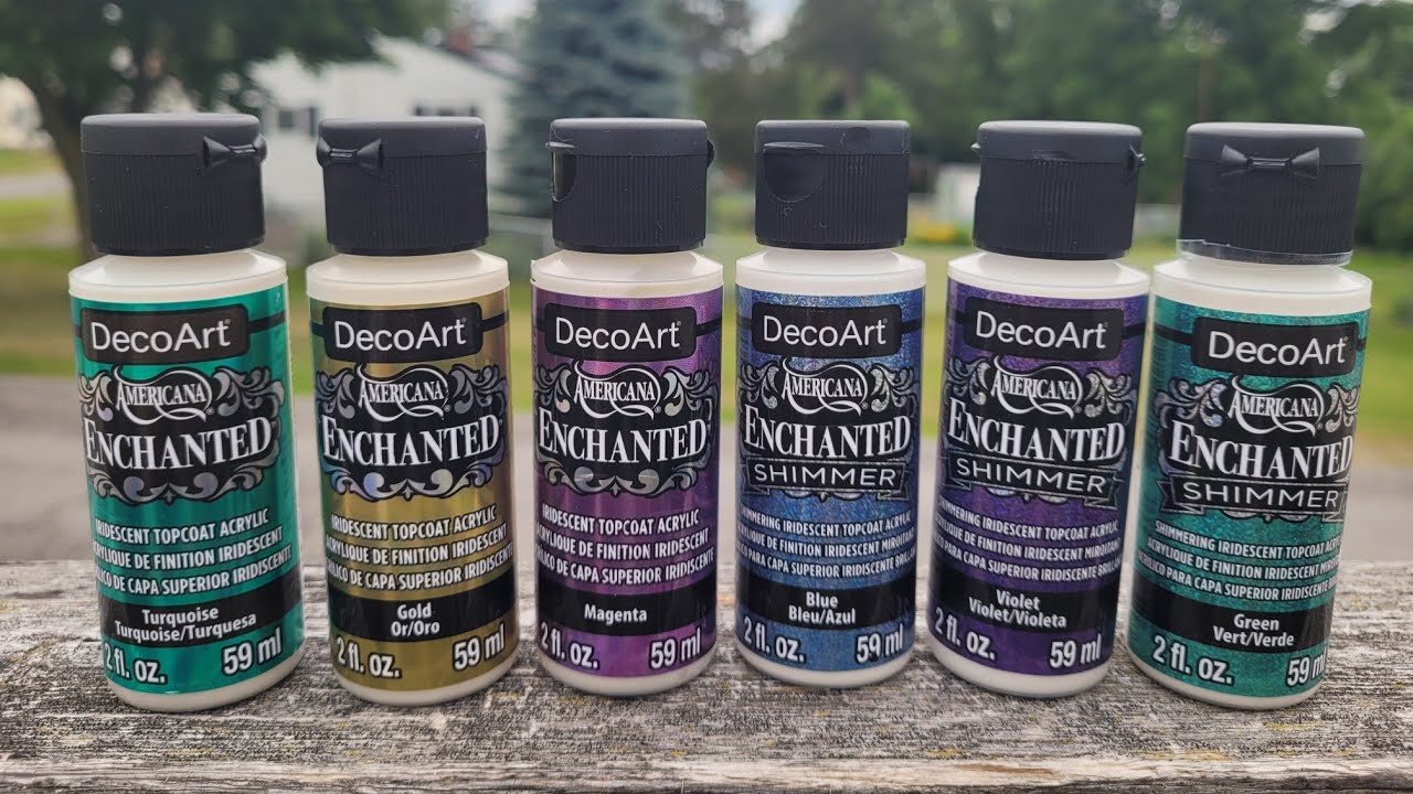 Trying DecoArt Enchanted paints some are shimmer on a black base. Also a SMALL shopping haul 🤣 #368