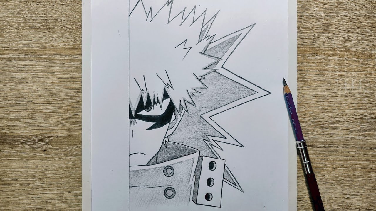 How to draw Katsuki Bakugo half face | Drawing Katsuki Bakugo step by step