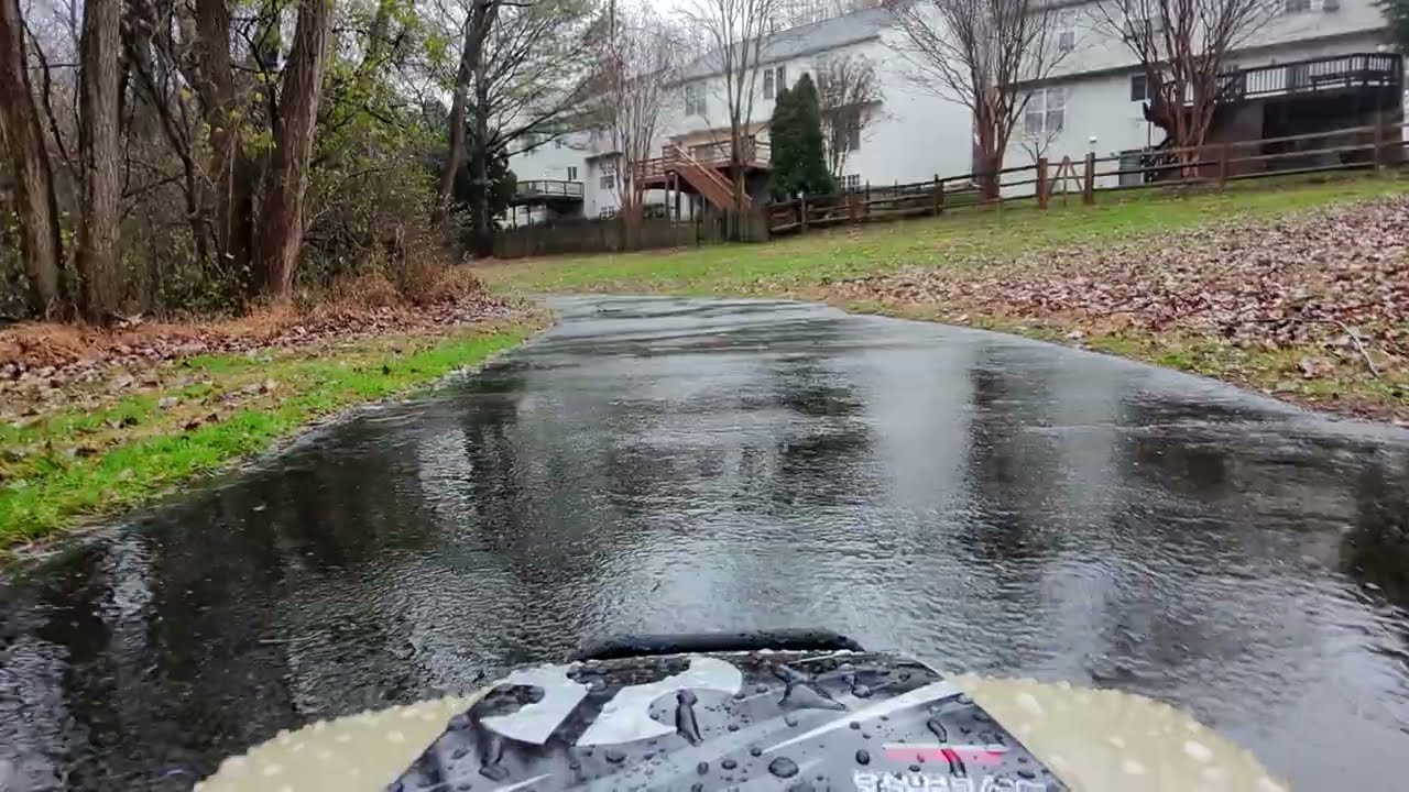 FPV Driving Long Range SCX6 Honcho RC in the Rain to a Creek