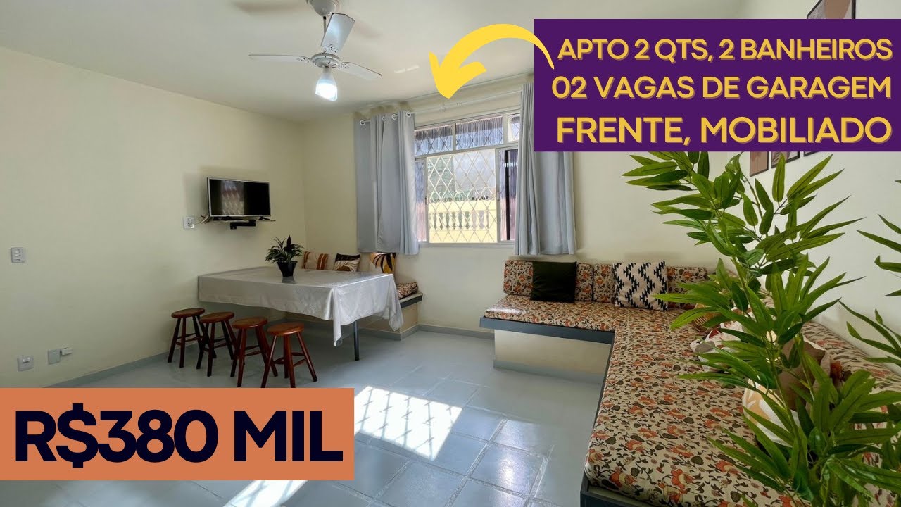 Apto 2 quartos e 2 vagas de garagem, mobiliado, Praia do Morro, por R$380 mil