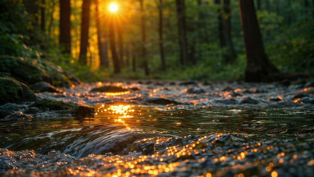 Golden Forest Stream 🌅  Ambient Lounge Music & Natural Flow