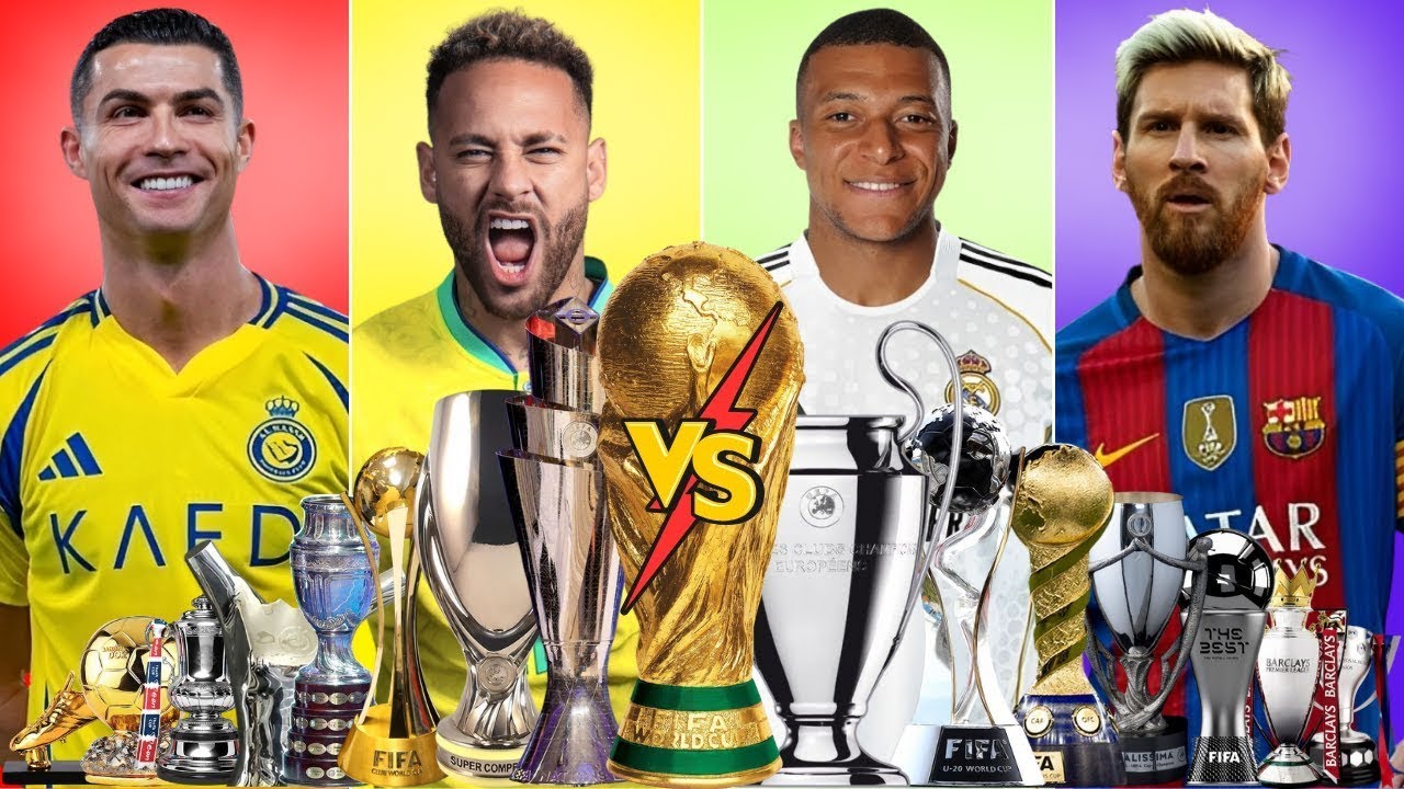 Ronaldo vs Messi vs Neymar vs Mbappé  Ultimate Trophy Comparison 2026   Who Has The Most Trophies  �