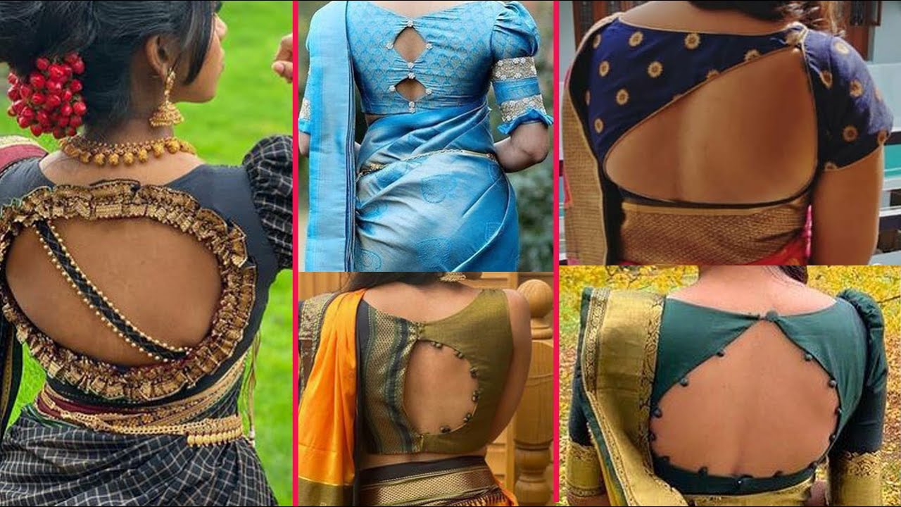 Latest silk saree blouse design, Pattu saree contrast blouse combination ideas 2022