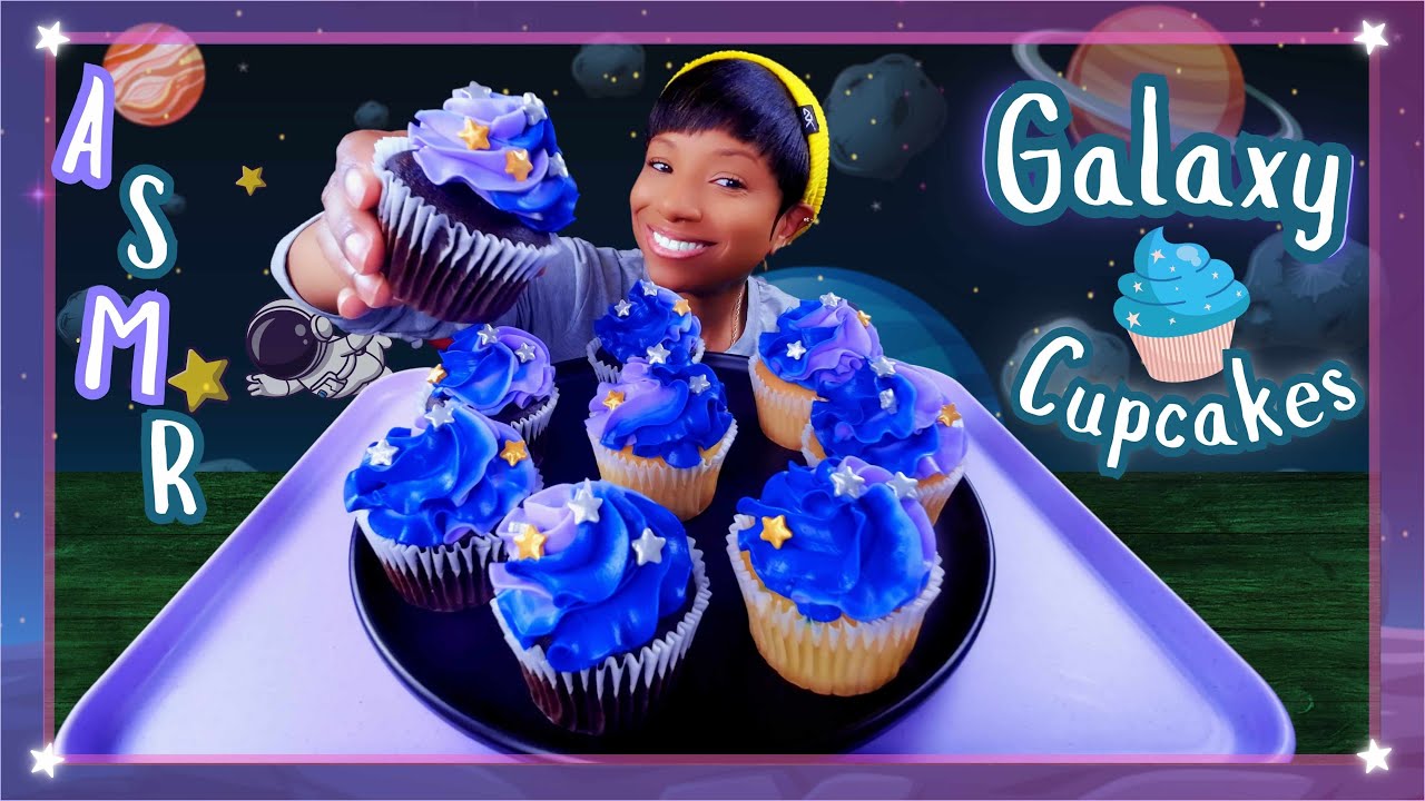 NO TALKING | ASMR | MUKBANG GALAXY CUPCAKES | CHOCOLATE CUPCAKES | VANILLA CUPCAKES