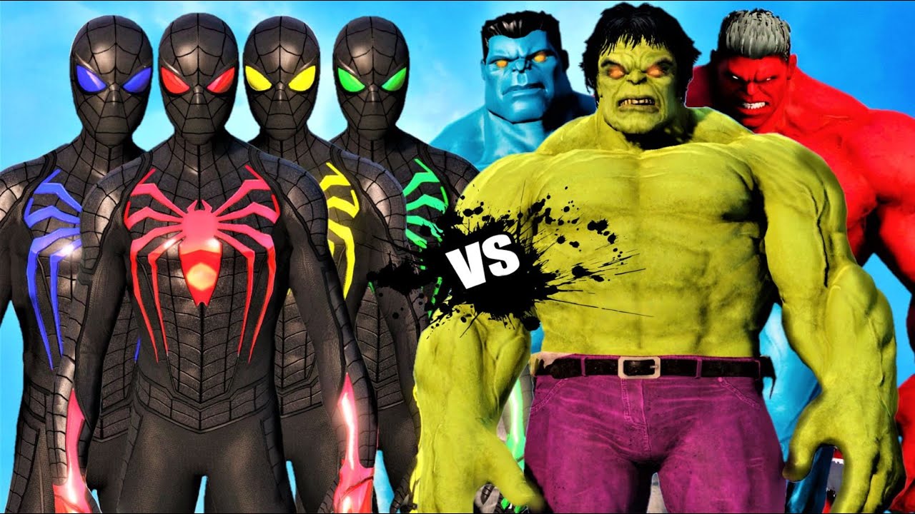 TEAM SPIDER-MAN (Anti Ock suit) vs BIG RED HULK & BLUE HULK & SAVAGE HULK - Epic battle