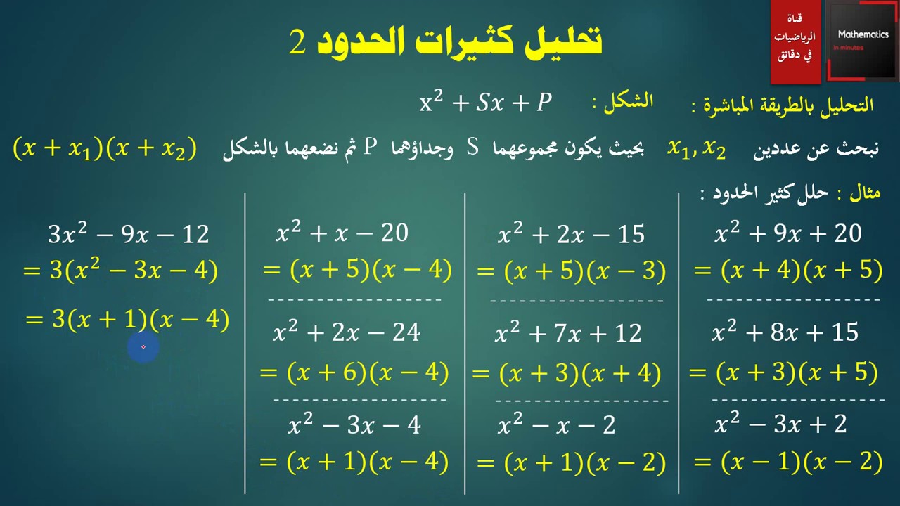 027 - تحليل كثيرات الحدود - طريقة المتطابقات التربيعية والطريقة المباشرة