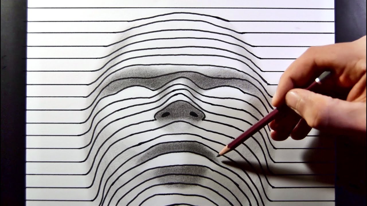 Line Paper Face Drawing - Trick Art Illusion 2018