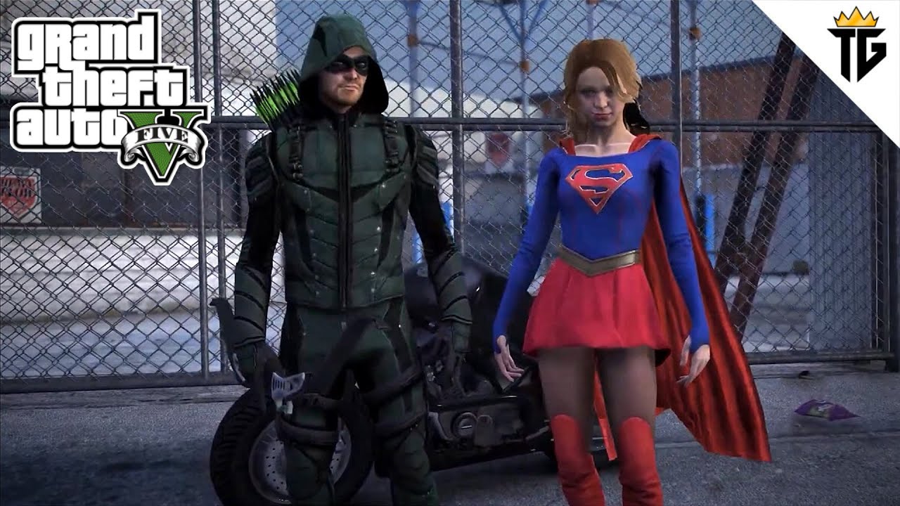 GTA 5 - GREEN ARROW and SUPERGIRL Protect Los Santos Against an Alien Invasion! (Gameplay)