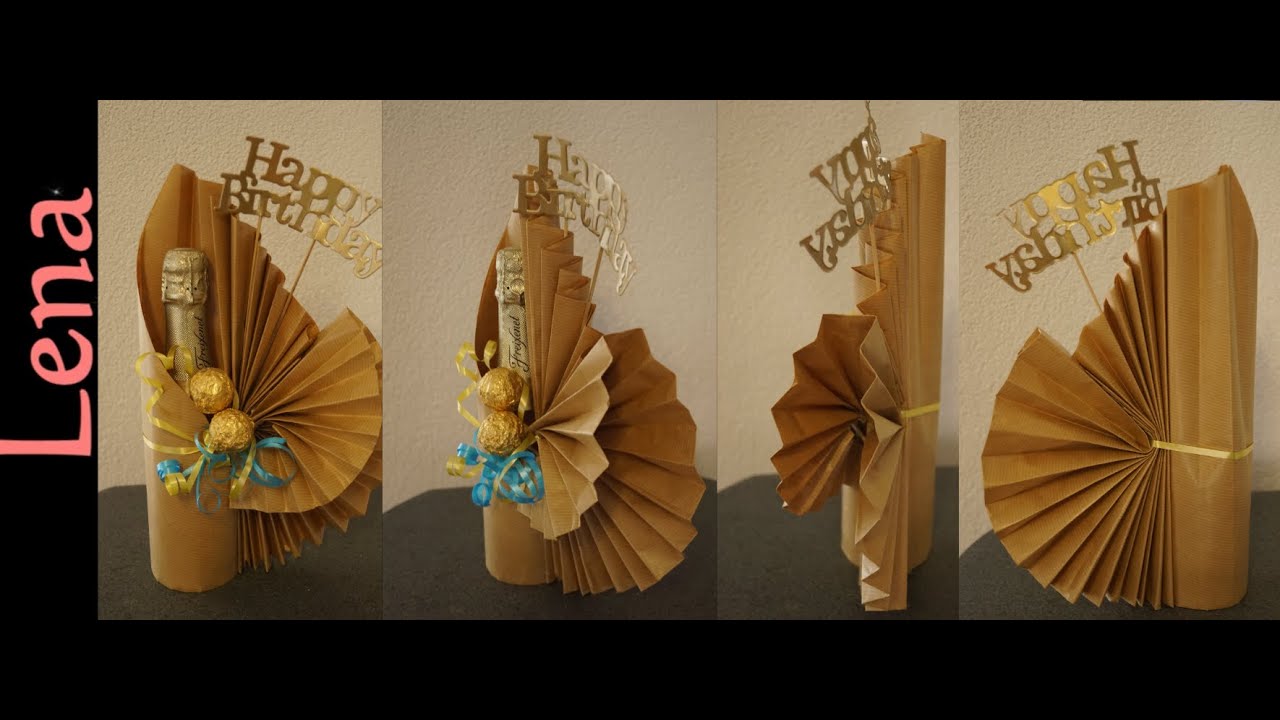 Fächer Flasche als Geschenk einpacken zum Geburtstag - Birthday Gift Fan Bottle Wrapping with Lena