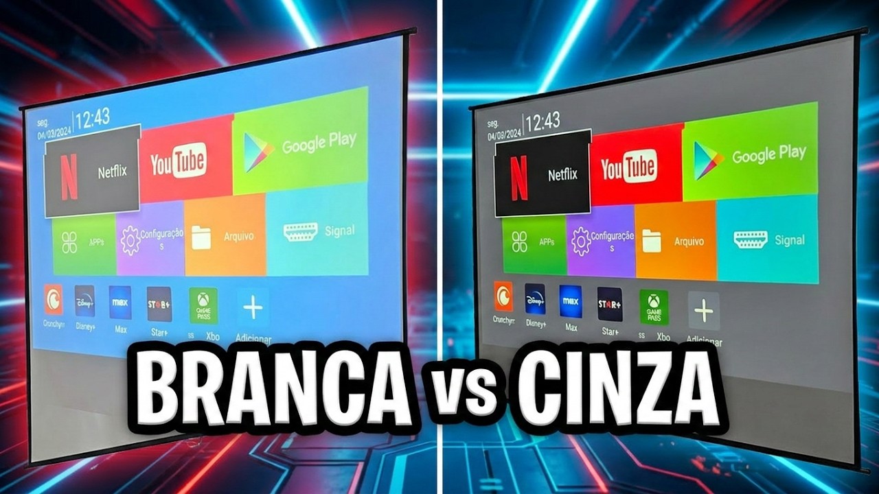 Qual comprar!? Tela branca vs Tela Cinza. Comparativo completo! Para o seu projetor!!!