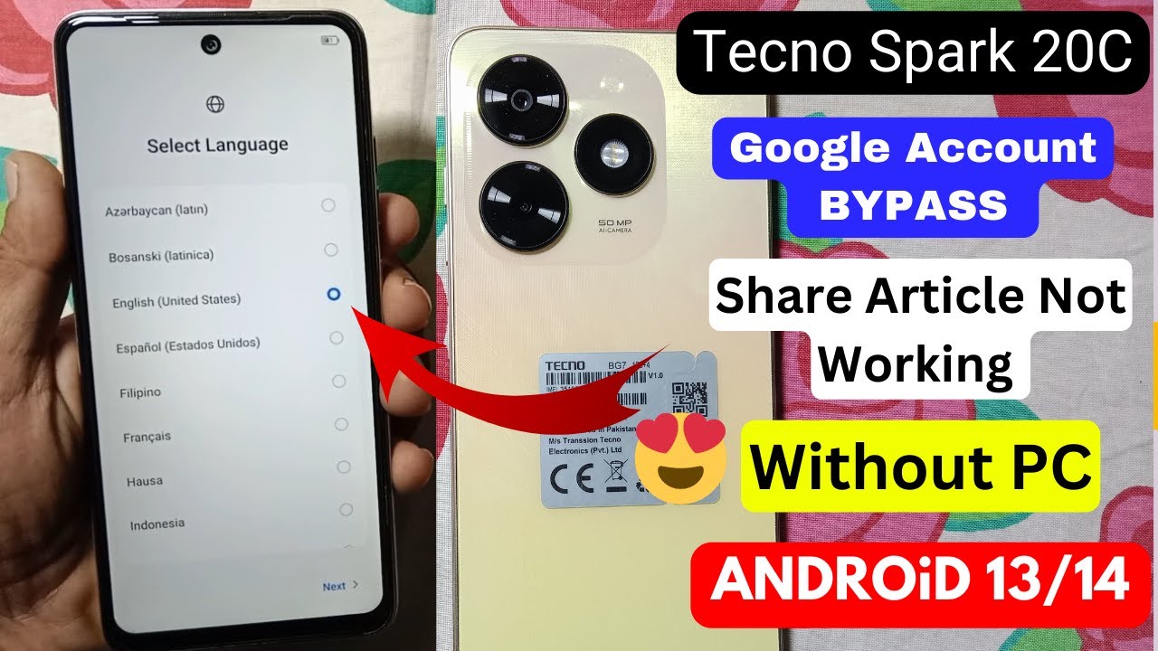 Tecno Spark 20c Google/Frp Bypass - Share Article Not Open | Tecno BG7 Frp Unlock - 2025 | No PC