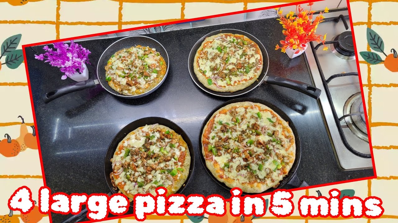4 large pizza in 5 mins | Domino's se bhi mazedaar aur soft pizza bread | Pan pizza | tawa pizza