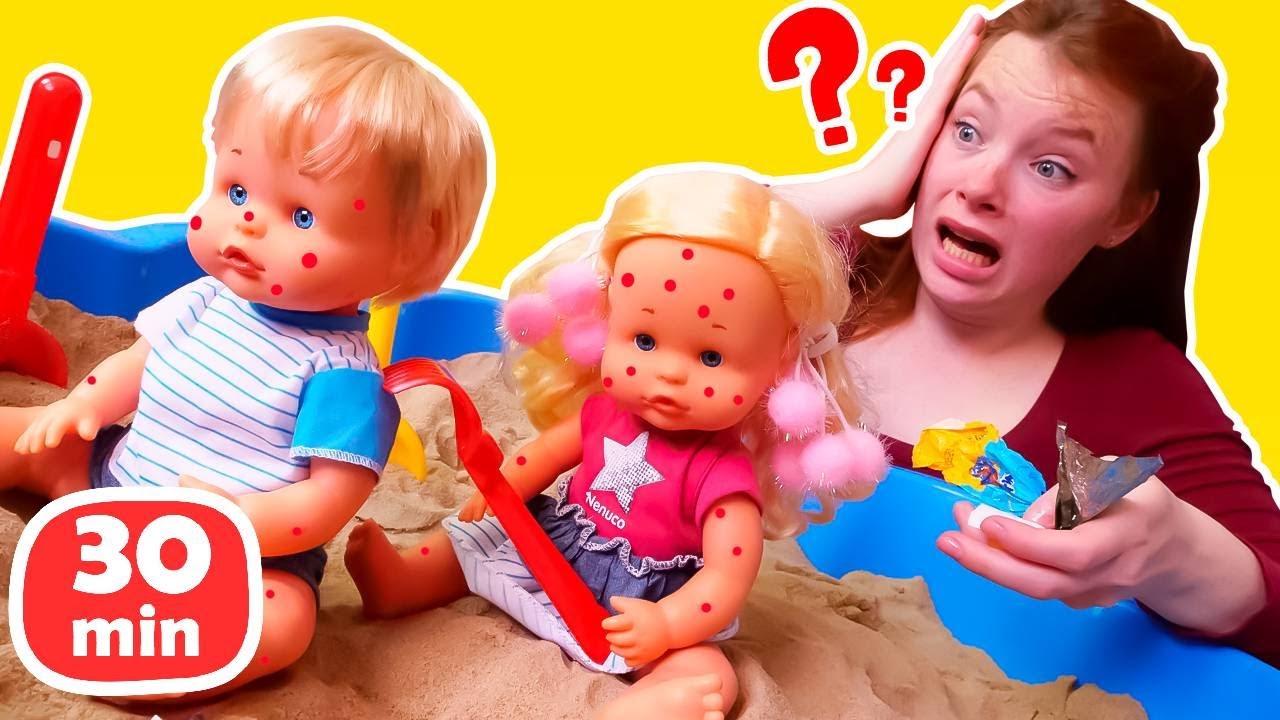 Nenuco Puppen und Irene. Puppenspiele im Sandkasten. Video für Kinder