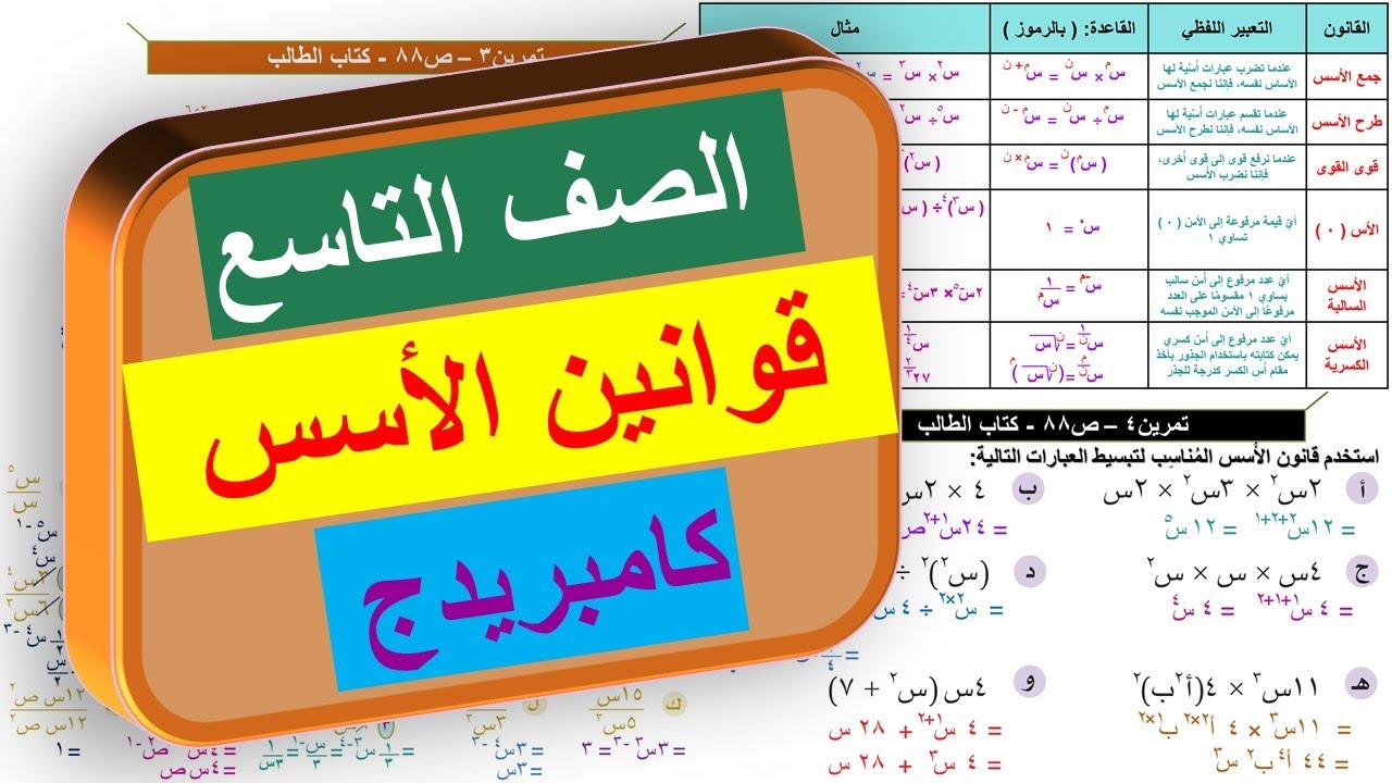 6-3 قوانين الأسس | الصف التاسع | منهج كامبريدج | Cambridge