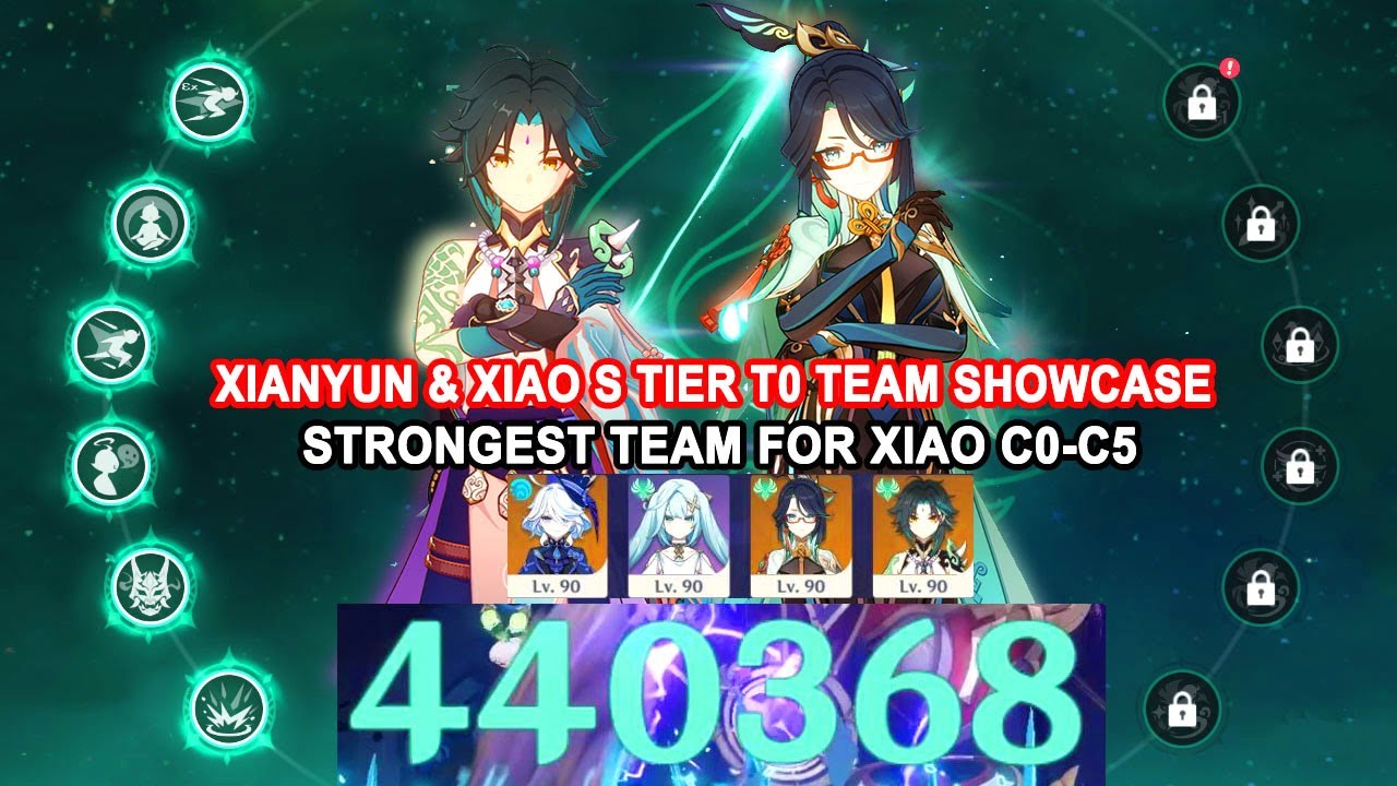 Xianyun C0R1 & Xiao C6 S Tier T0 DPS Team 4.4 Showcase - Strongest Plunge Atk for Xiao C0-C5