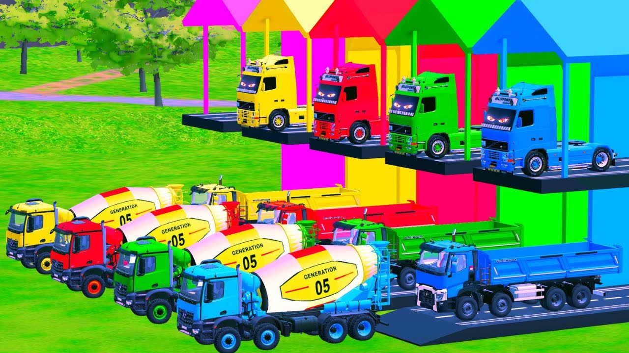 LONG FLATBED TRAILER - Transporting Kamaz Truck, All Colorful Mixer, Volvo, Man - FS 22