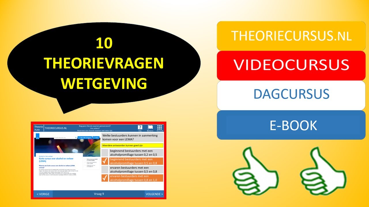 Theorie examen auto 2024 - 10 EXAMENVRAGEN - Categorie wetgeving - Echte CBR vragen