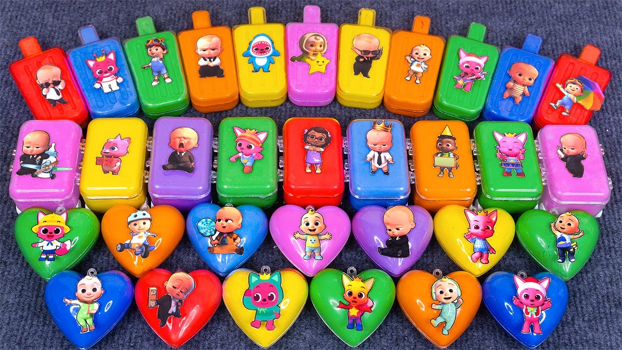 Pinkfong Slime 💖 Rainbow Heart Slime Mix! ASMR with Bebefinn & Hogi Satisfying 🌀