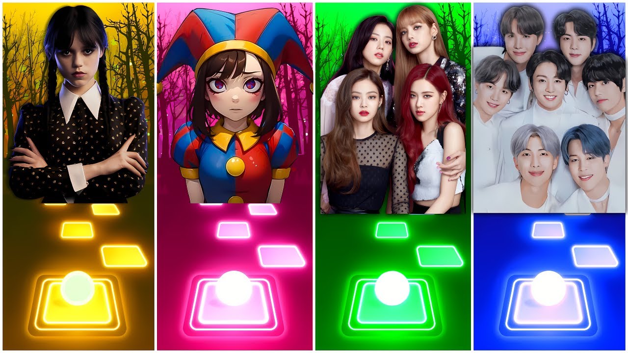 WEDNSEDAY vs POMNI vs BTS vs BLACKPINK Tiles Hop EDM Rush