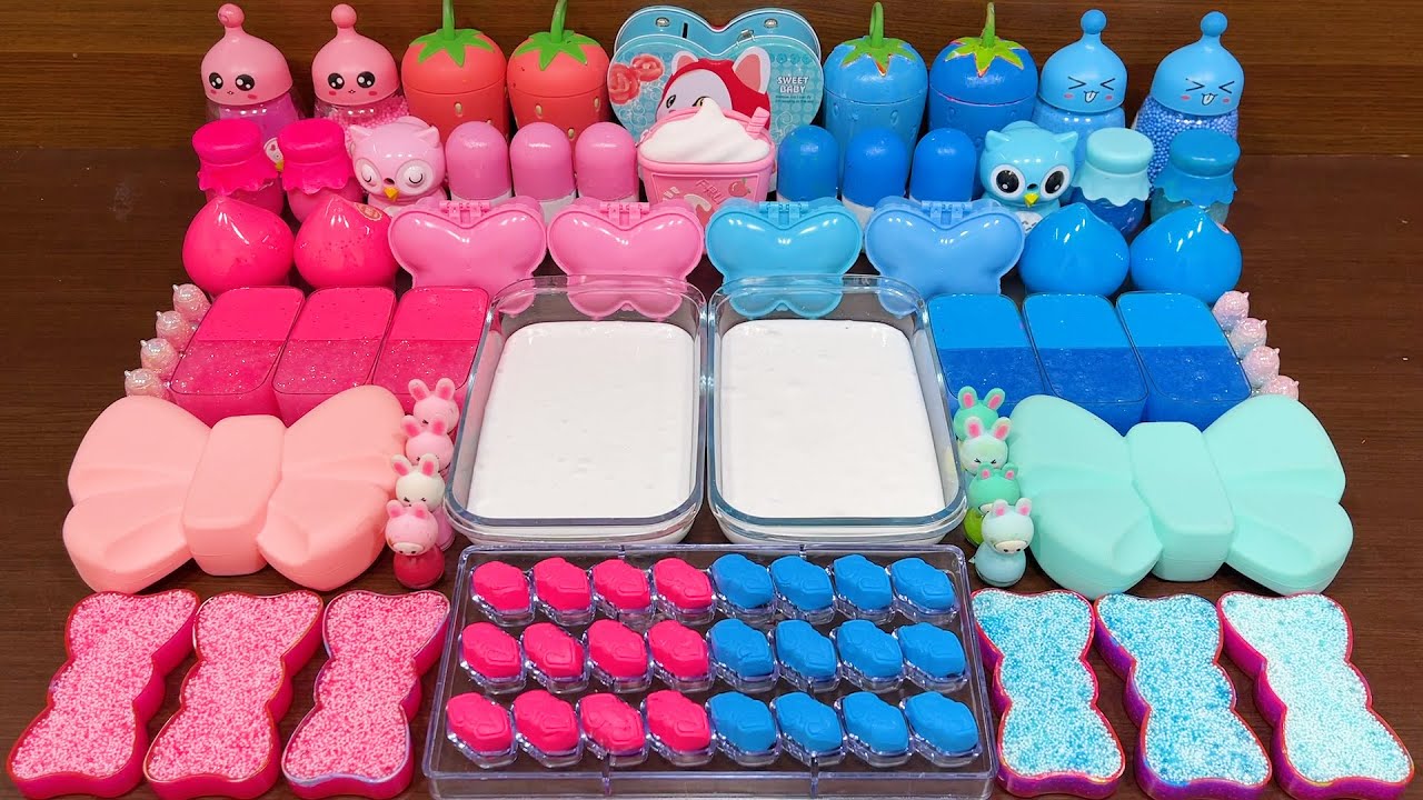 BLUE vs PINK!!Mixing Random Things into SLIME!!! Satisfying Video #12