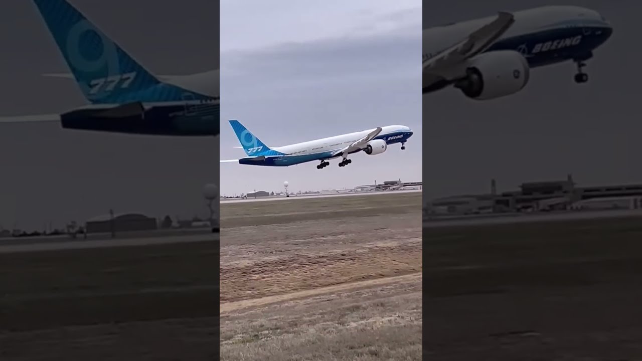 Boeing 777X crosswind takeoff and landing tests in Lubbock Int&rsquo;l Airport.