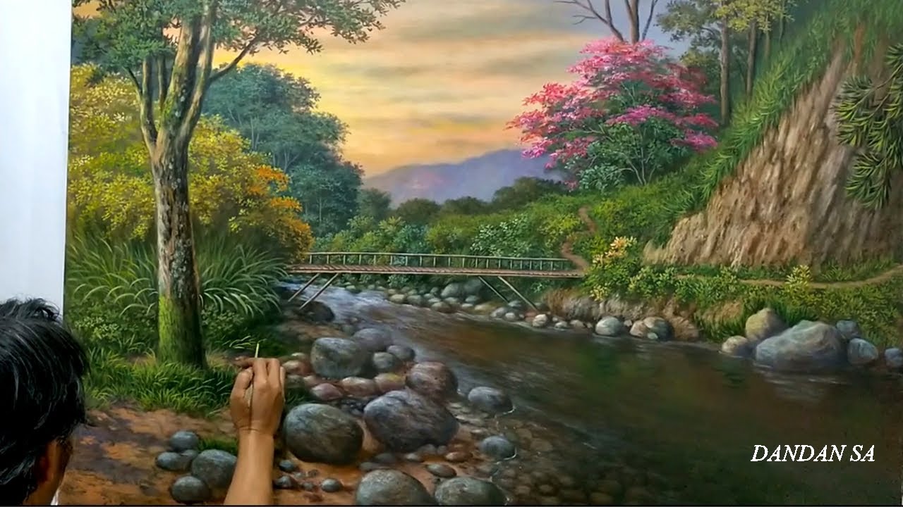 HOW TO PAINT A RIVER LANDSCAPE BY DANDAN SA / CARA MELUKIS - MENGGAMBAR PEMANDANGAN SUNGAI, TTR 58