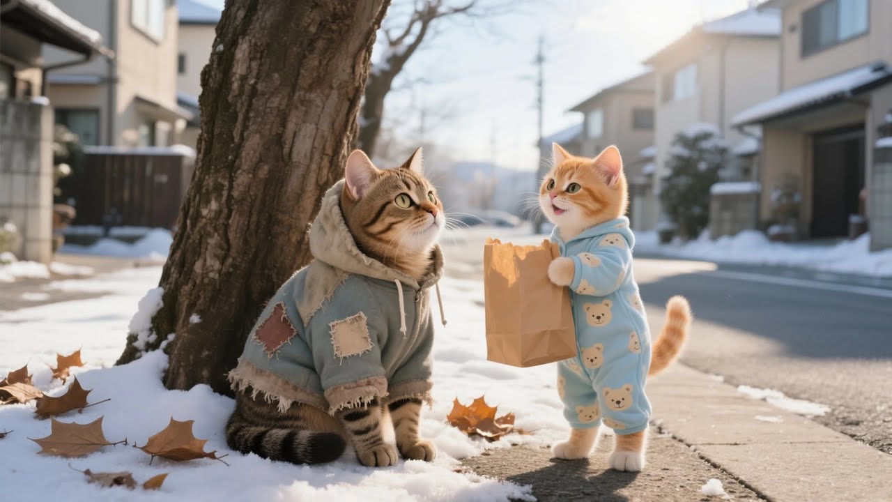 Ginger Kitten & Mama Cat Give Christmas Gifts to Poor Kittens in the Neighborhood 🎁🐾