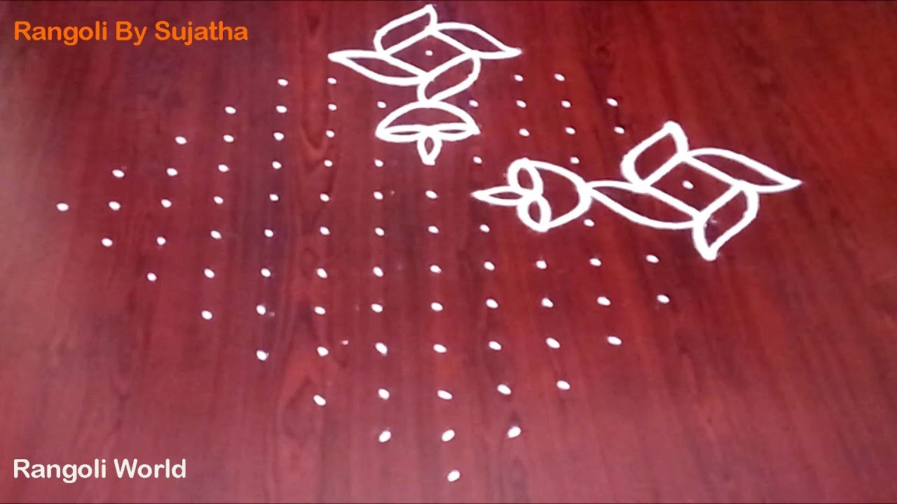 Rangoli With Dots 15x1 || Dots Deepams Kolam |Simple Lotus Flowers  Kolam || By Rangoli World