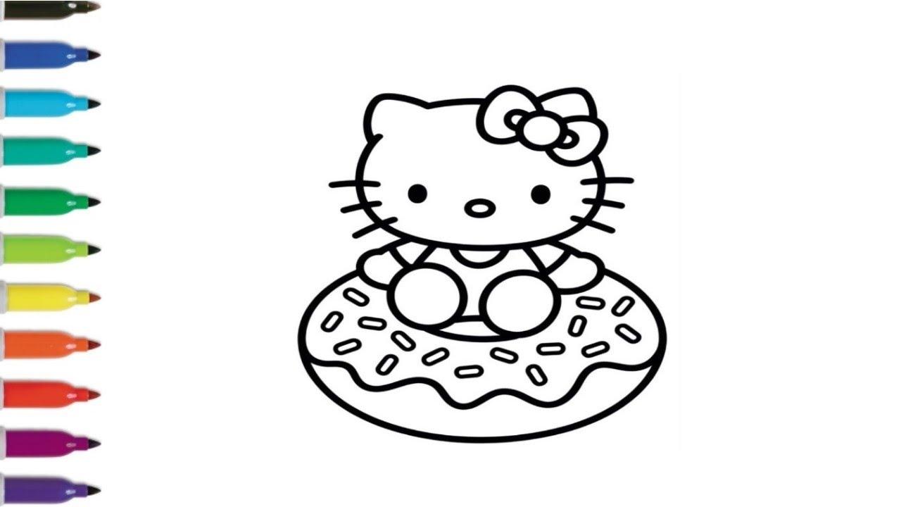 Hello Kitty Sitting on Donut 🍩🎀 | Easy Drawing & Coloring for Kids