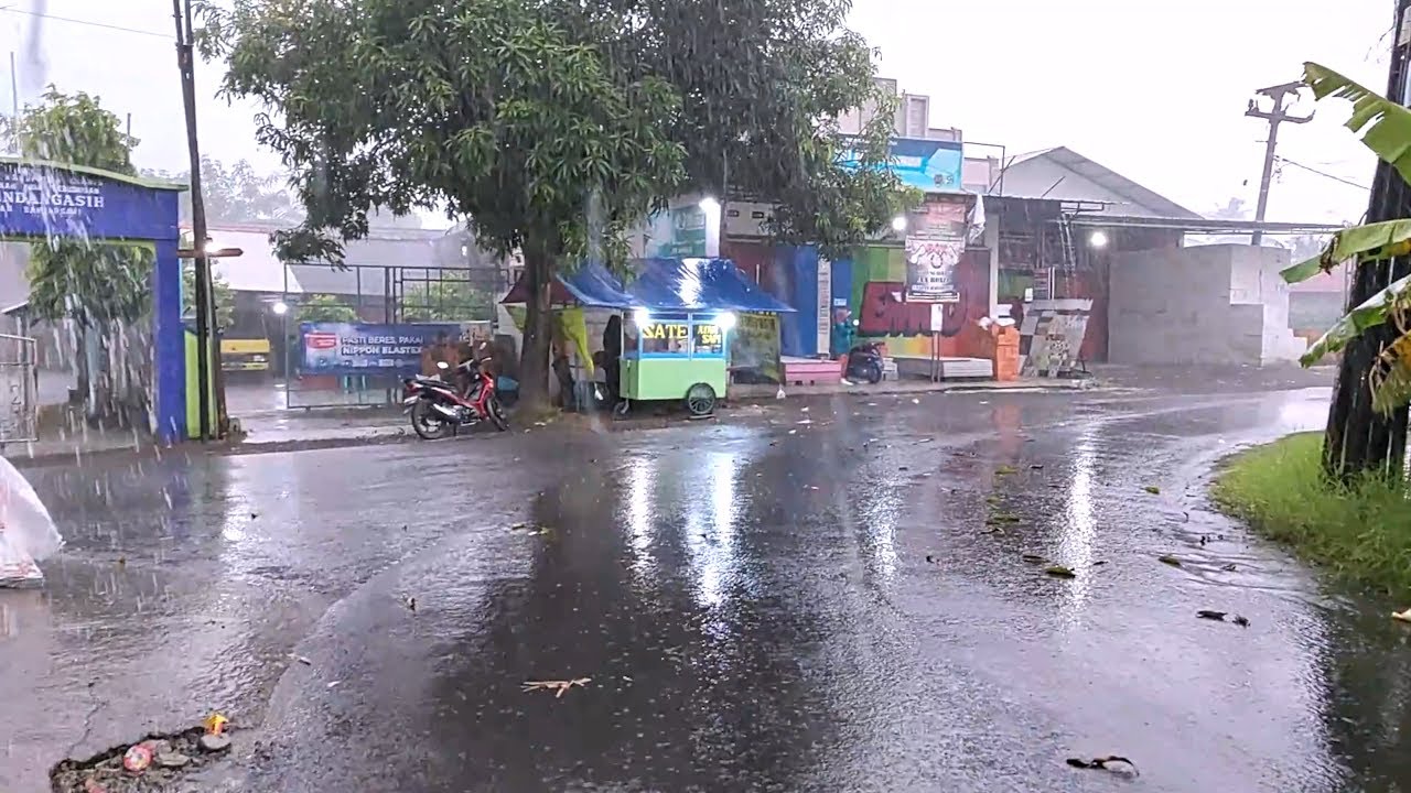 Rainstorm Walk in Empty Village with Powerful Wind and Natural Thunder Sounds ASMR 4K Video 519