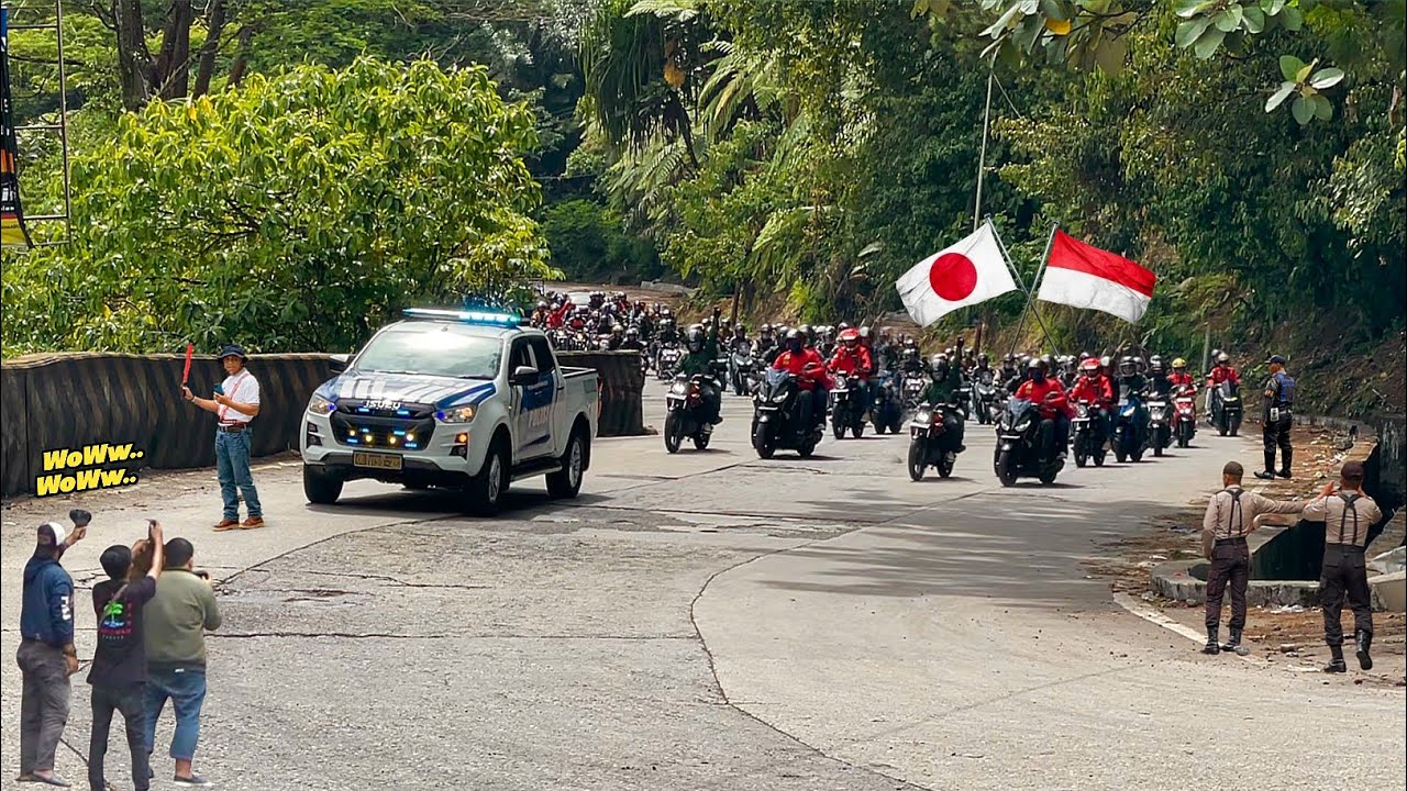 GEMPAR !!! 150 UNIT MOTOR DARI JEPANG, Di Kawal Polisi Konvoi Melintasi Jalur Ekstrim Sitinjau Lauik
