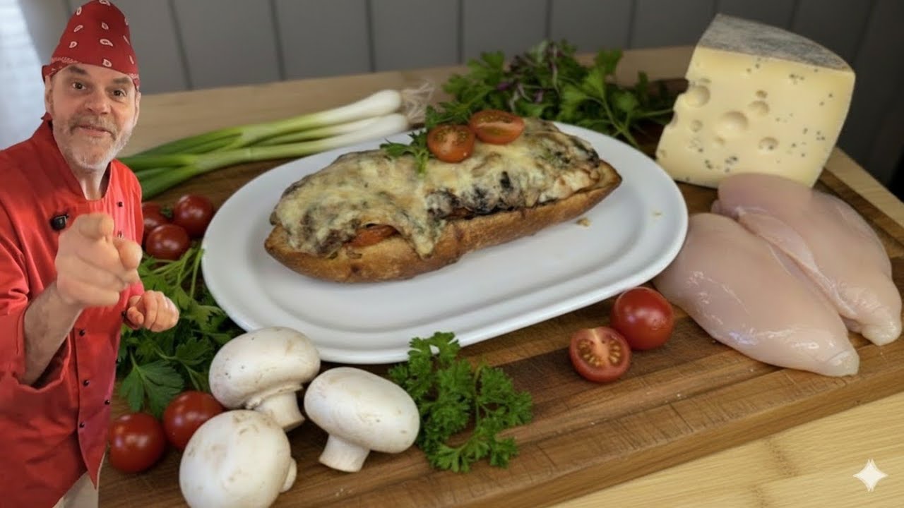 Baguette mit Käse überbacken, besser als vom Imbiss!?🥖🔥Mit Hähnchen, Champignons uvm. schnell belegt