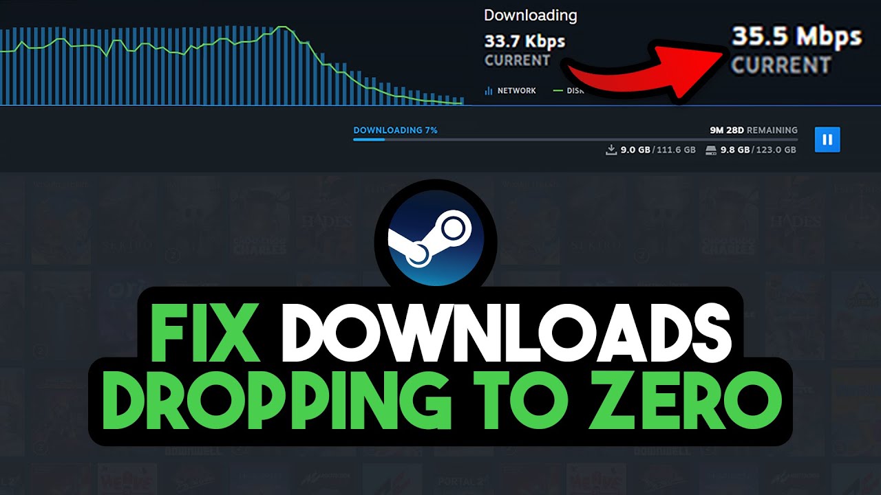 Исправление проблемы с падением скорости загрузки Steam до 0 | Исправление низкой скорости загруз...