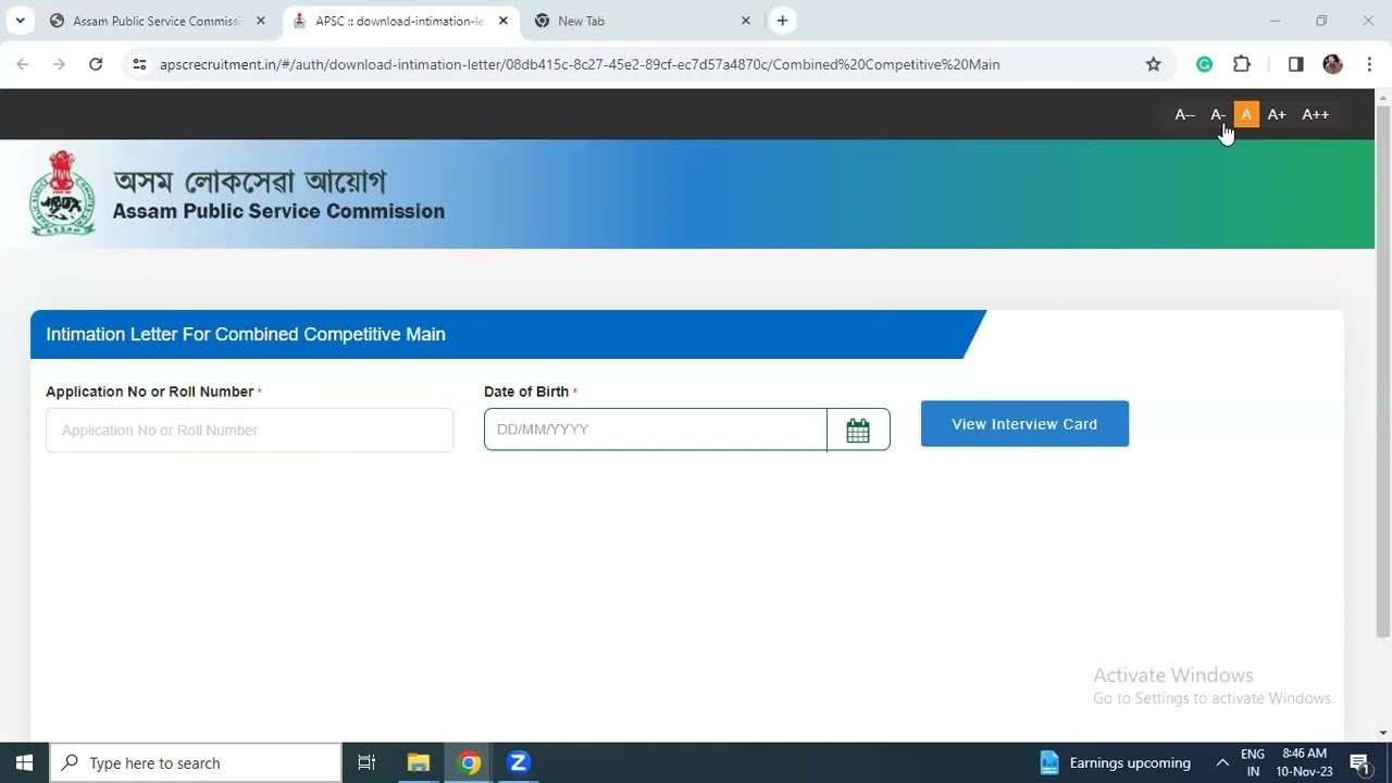 Download Intimation Letters for Interview of APSC Combined Competitive Examination, 2022