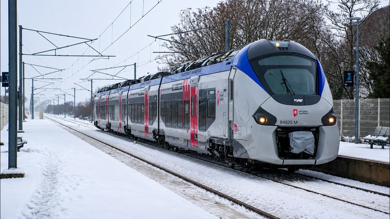 Les trains sous la neige,  TER, TGV, Tram train,  La Roche sur Yon, Clisson, La Rochelle et Poitiers