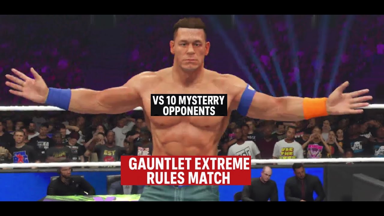 John Cena vs 10 Mystery Opponents | Gauntlet Extreme Rules Match | WWE 2K24 Simulation