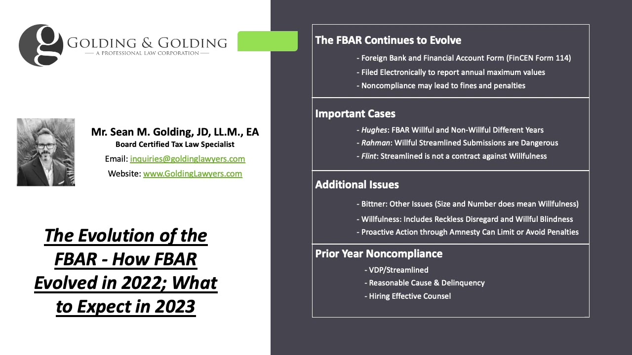 FBAR Year in Review - Willfulness, Non-Willfulness & Penalties 2023: Golding & Golding Tax Lawyers