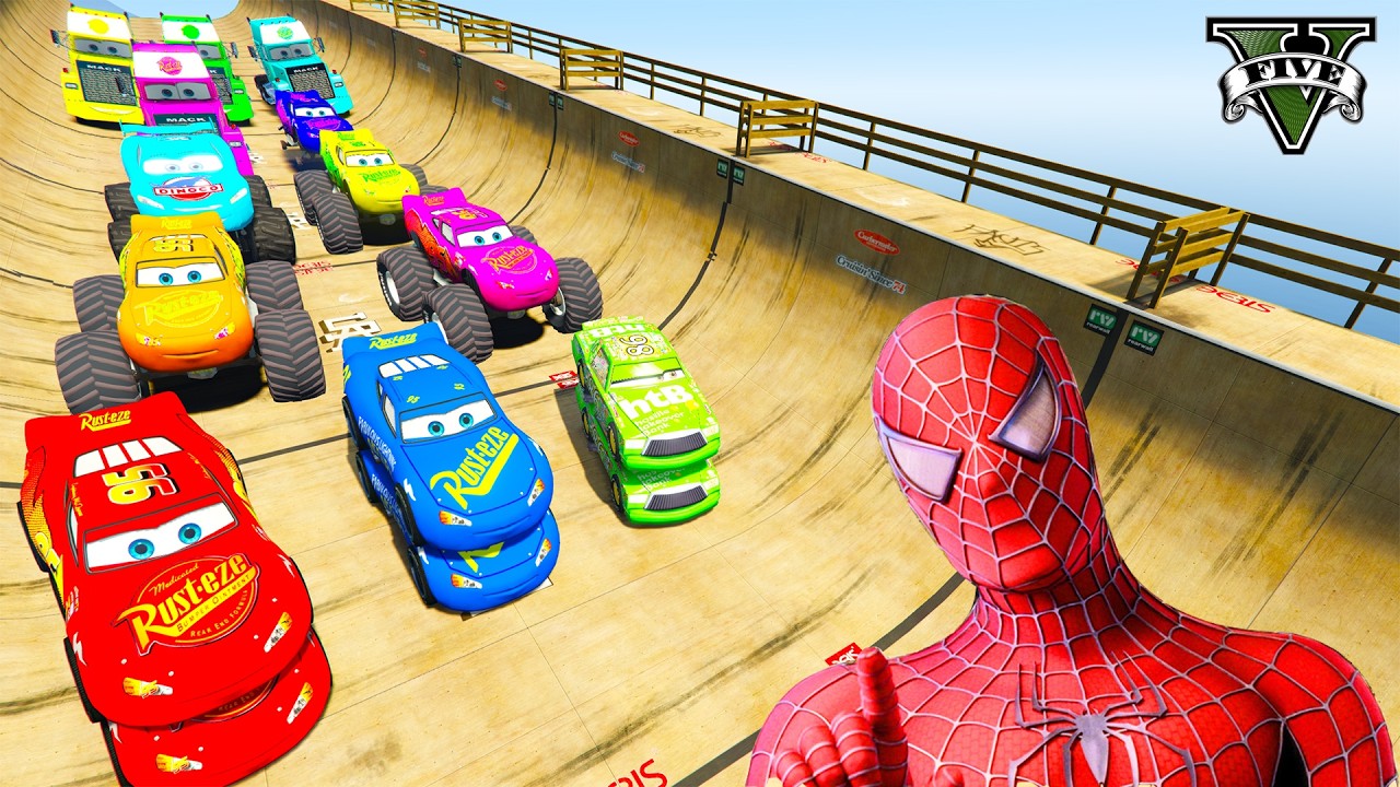 GTA V Superheroes Crazy Race Gameplay Challenge with Super Cars | GTA 5 Spiderman Car Stunt Race #26