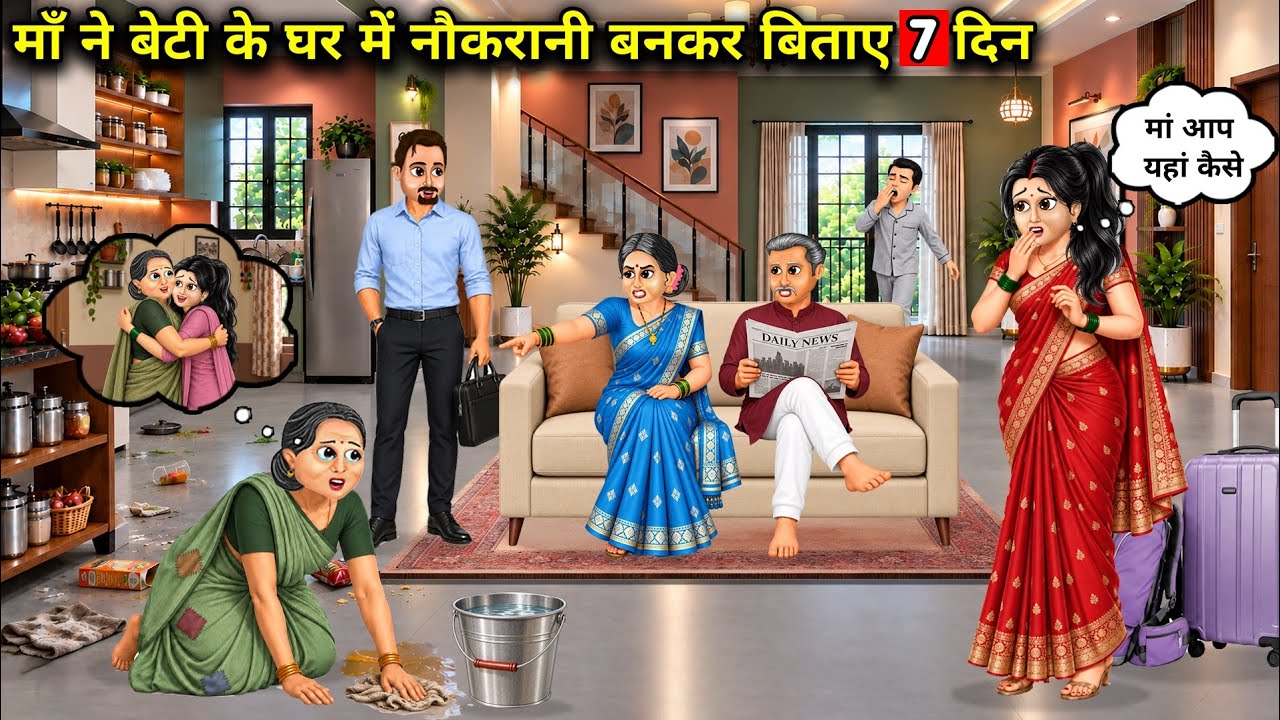 Mother Spent 7 Days Working as a Maid in Her Daughter's Home||Hindi Cartoon Stories||Mother spent...
