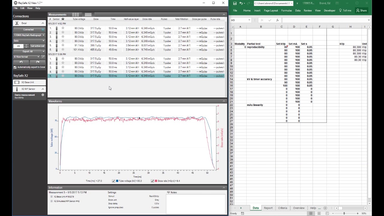 RaySafe X2 View Software to Excel