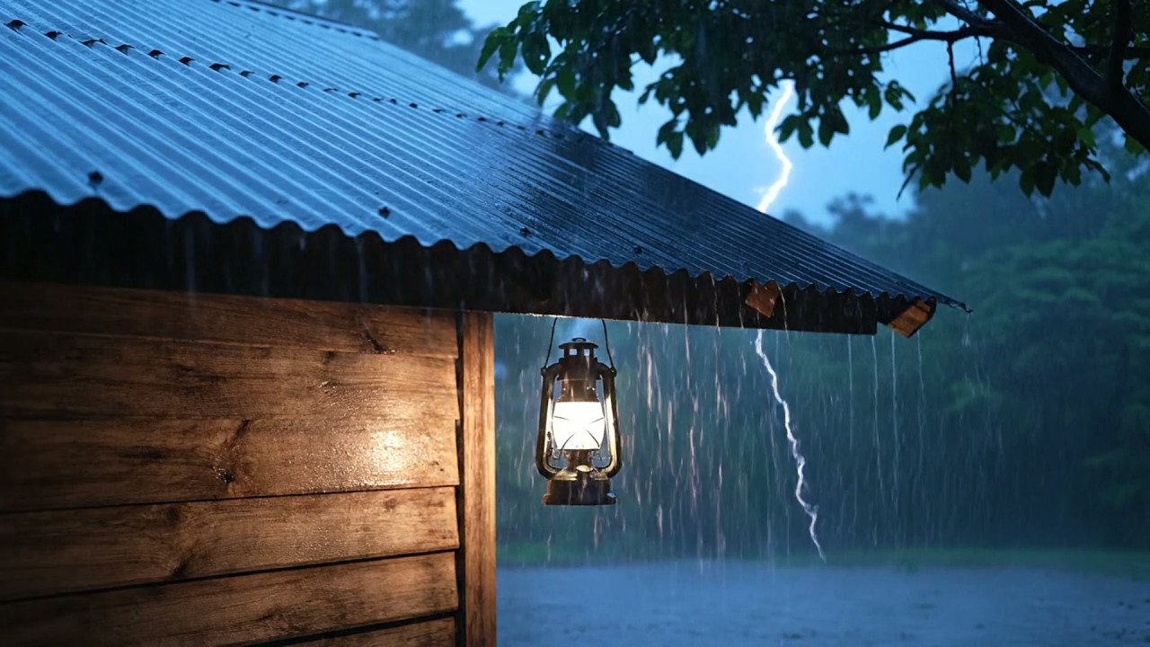 No Ads Rain Sounds for Sleeping - ASMR Rain on Tin Roof with Peaceful Thunder Echo