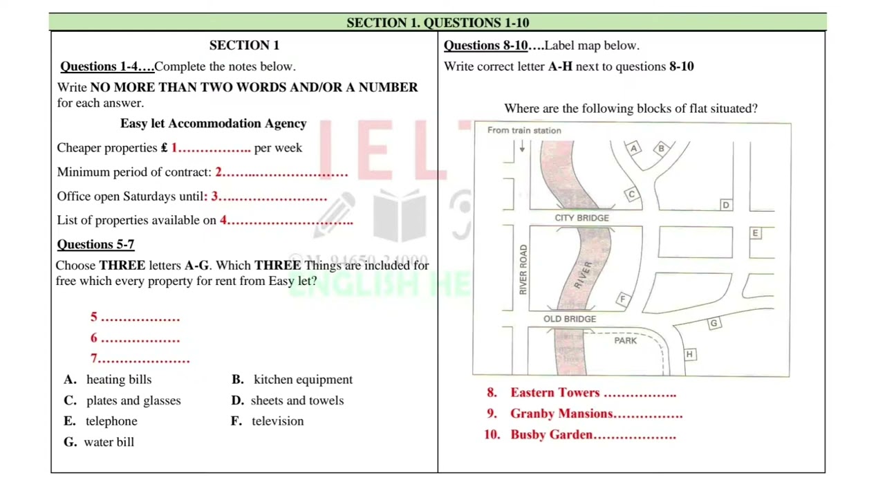 TEST CEN1 Easy let Accommodation Agency #ielts #listening #ehjagraon MAP