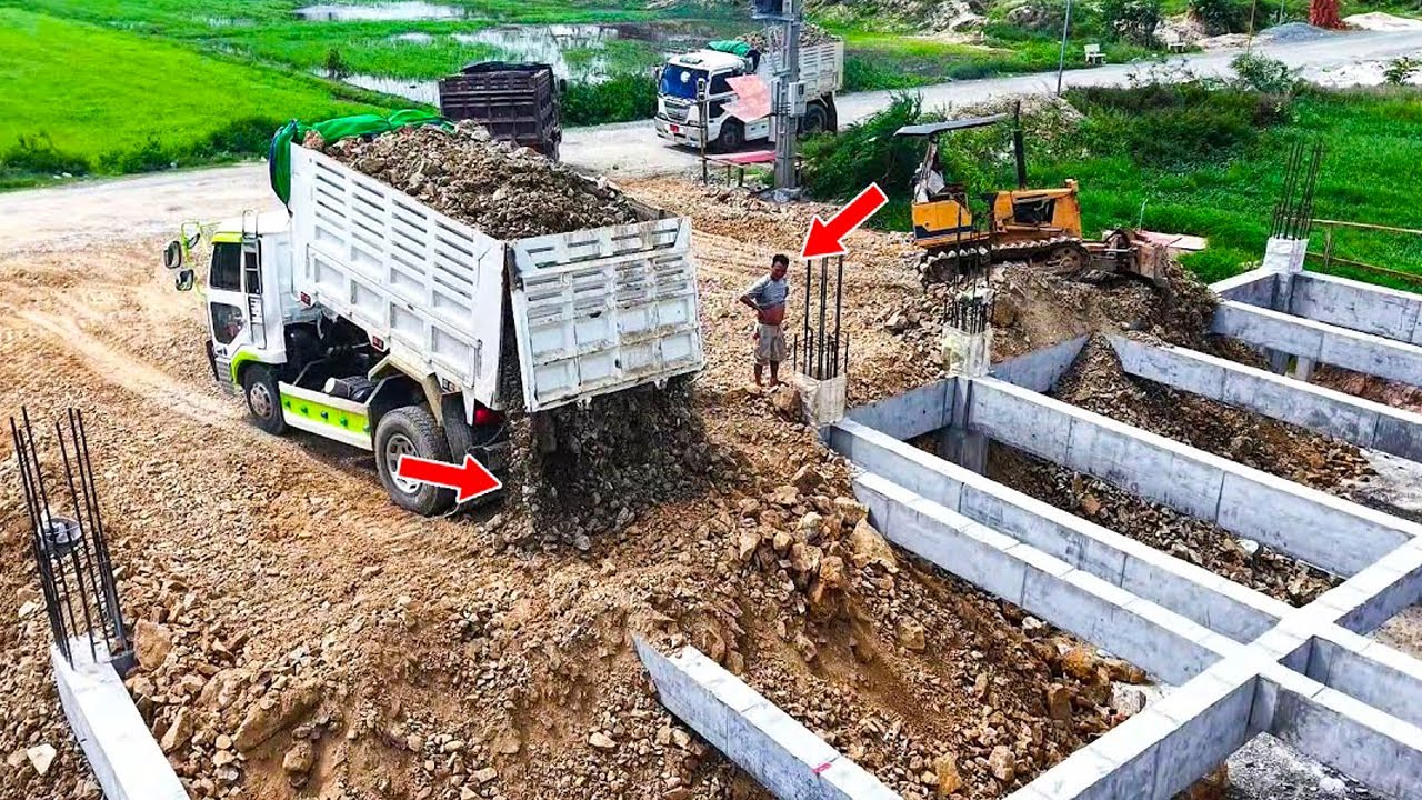 Komatsu Dozer & 5-Ton Dump Truck , New Construction Project Working Fast