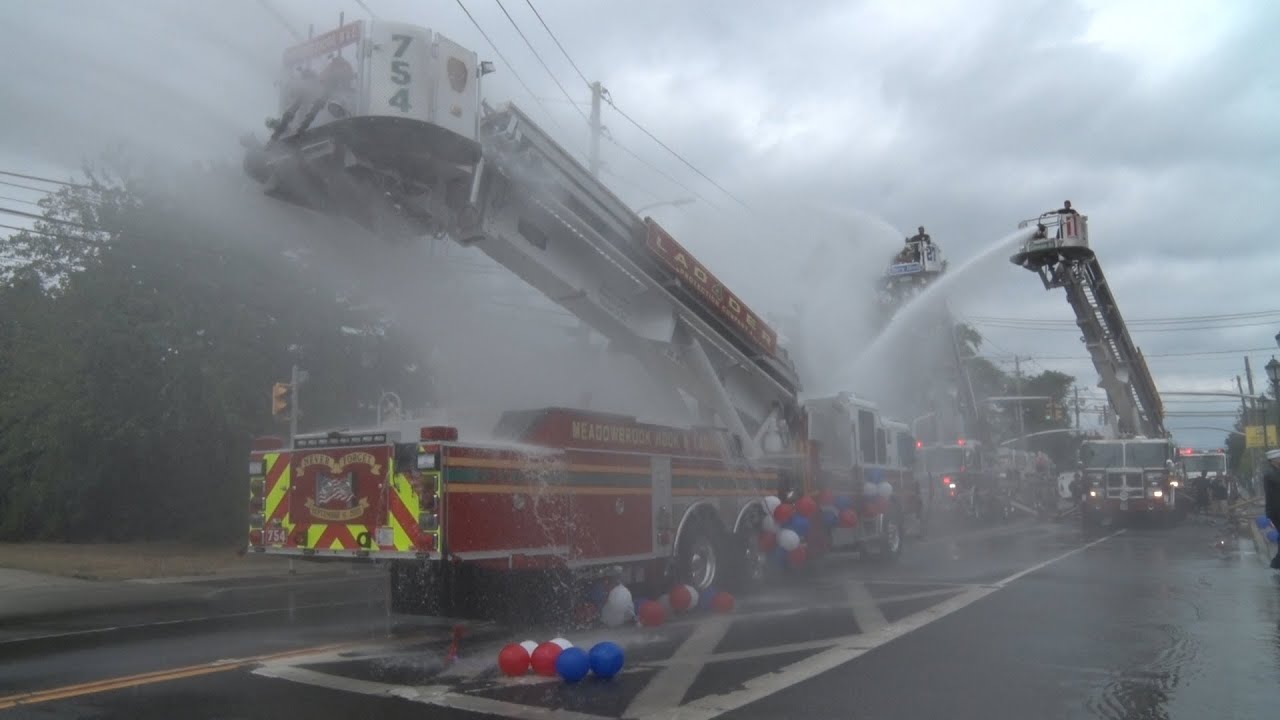 Protection Co. 4 Uniondale,NY Fire Dept Tower Ladder 754 Wetdown 8/28/22