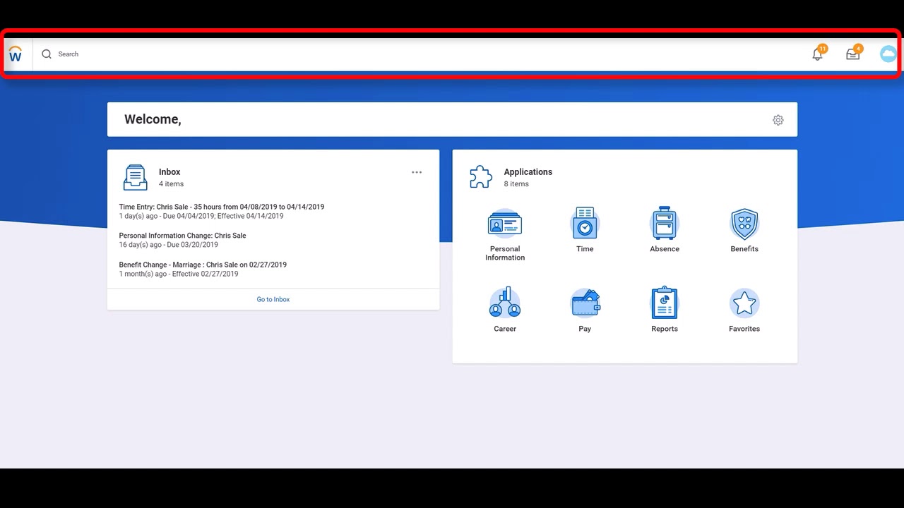 Workday home page basic navigation
