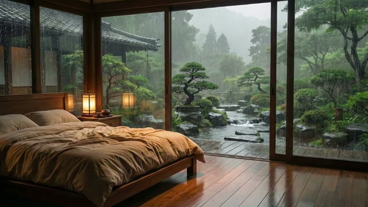 Heavy Rain on Corner Window 🌧️ Cozy Bedroom Ambience for Deep Sleep, Rest, Study, Focus